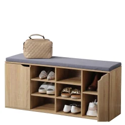 Die moderne Hausfrau Schuhschrank mit Sitzkissen, 2 Türen und 6 Fächer Sonoma-Eiche
