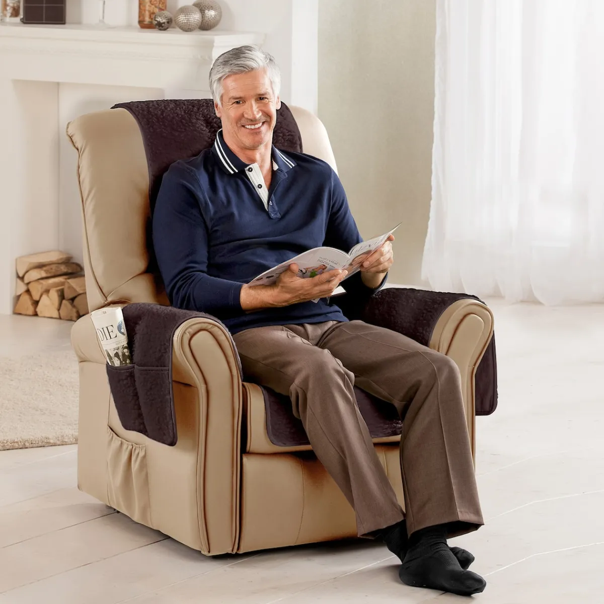 Die moderne Hausfrau Sesselschoner mit Schurwolle braun