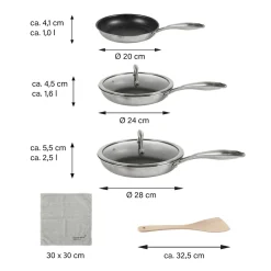 Die moderne Hausfrau SILVERSTAR Edelstahl Pfannen-Set 7-teilig 20/24/28 | mit Deckeln