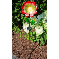 Die moderne Hausfrau Solar-LED-Gartenstecker "Blütenzauber" mit Fiberglas rot