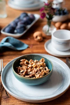 Die moderne Hausfrau Speiseteller-Set, Steinzeug TIEFER SEE Grau / Weiß