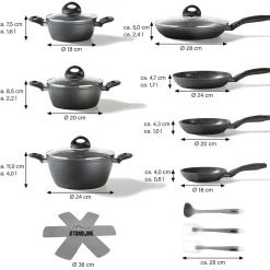 Die moderne Hausfrau STONELINE CERAMIC Keramik Kochgeschirr-Set 16-teilig 18/20/24/28 | mit Deckeln