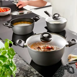 Die moderne Hausfrau STONELINE CERAMIC Keramik Kochgeschirr-Set 6-teilig 18/20/24 | mit Deckeln