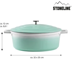 Die moderne Hausfrau STONELINE Cocotte Bräter Oval 32x25 cm Mint | mit Deckel