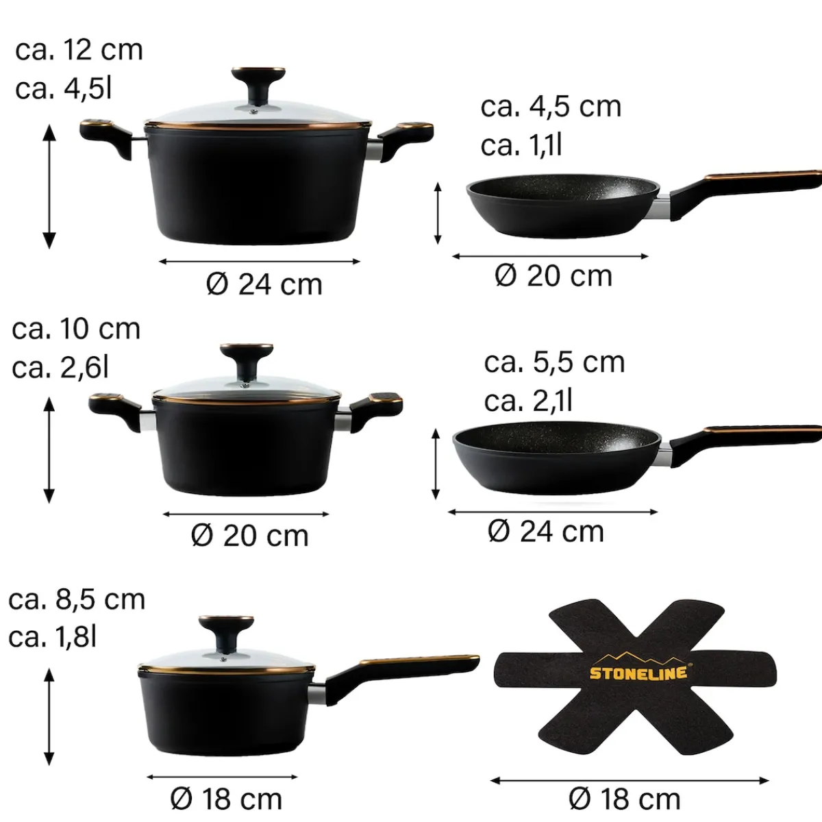 Die moderne Hausfrau STONELINE Kochgeschirr-Set 11-teilig 18/20/24 Roségold | mit Deckeln