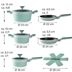 Die moderne Hausfrau STONELINE Kochgeschirr-Set 11-teilig 18/20/24 Mint | mit Deckeln