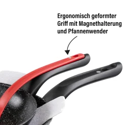 Die moderne Hausfrau STONELINE Made in Germany Pfannen-Set 6-teilig mit Magnet Griff | ohne Deckel - Schwarz