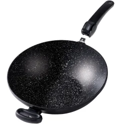 Die moderne Hausfrau STONELINE Made in Germany Wokpfanne 32 cm mit abnehmbarem Griff | ohne Deckel - Schwarz