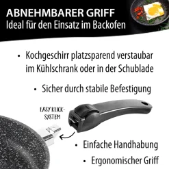 Die moderne Hausfrau STONELINE Made in Germany Wokpfanne 32 cm mit abnehmbarem Griff | ohne Deckel - Schwarz