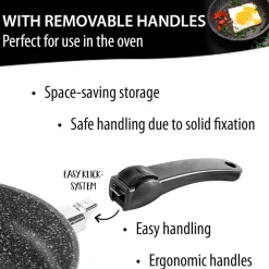 Die moderne Hausfrau STONELINE Made in Germany Wokpfanne 32 cm mit abnehmbarem Griff | ohne Deckel - Schwarz