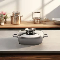 Die moderne Hausfrau STONELINE Servierpfanne Eckig 20 cm | mit Deckel