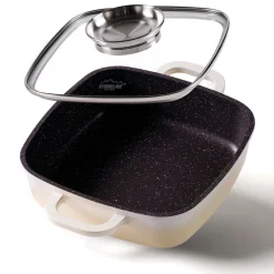 Die moderne Hausfrau STONELINE Servierpfanne Eckig 20 cm Creme | mit Deckel