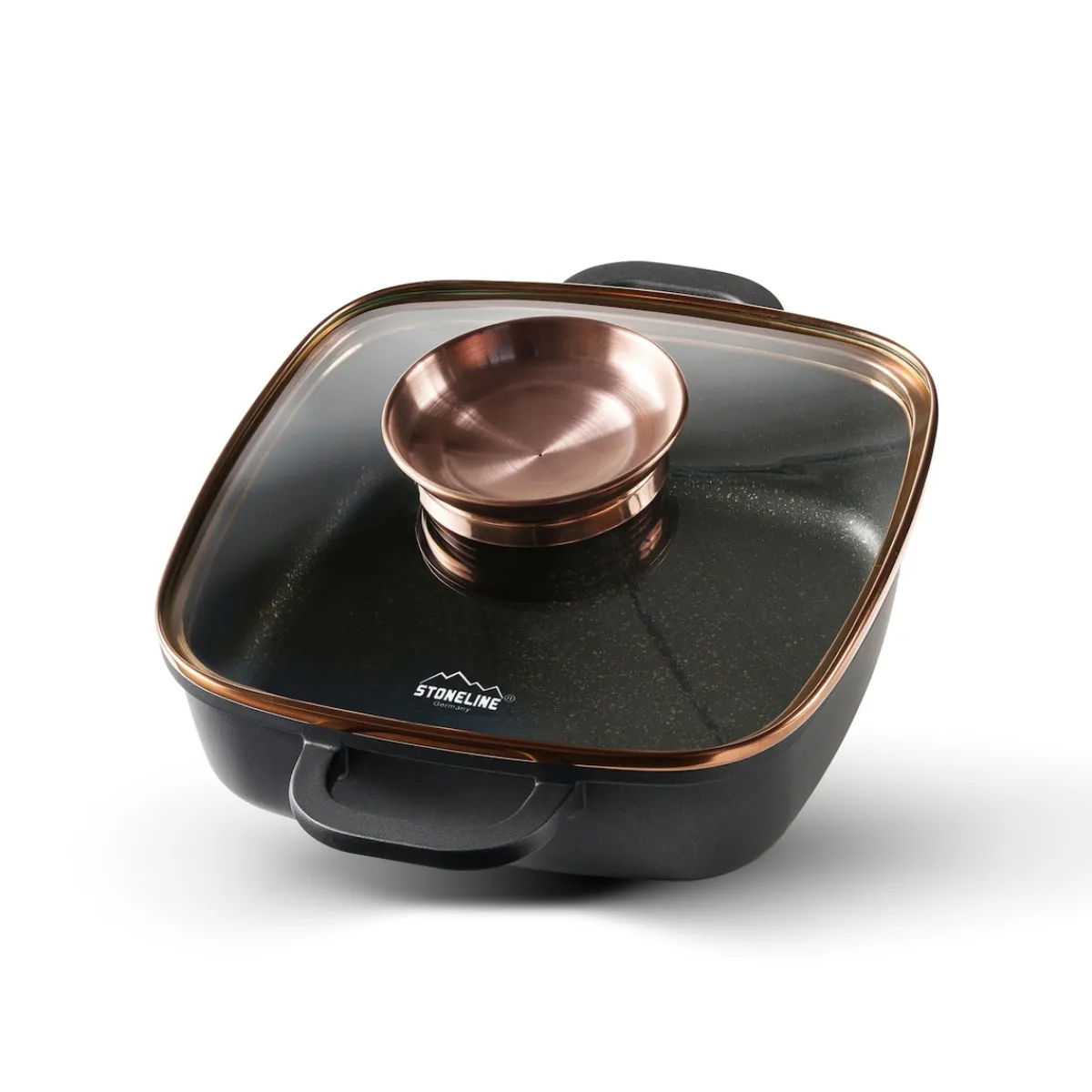 Die moderne Hausfrau STONELINE Servierpfanne Eckig 20 cm Roségold | mit Deckel
