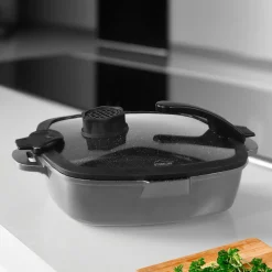 Die moderne Hausfrau STONELINE SMELL WELL FUTURE Glasdeckel Eckig 24 cm mit SMELL WELL Funktion | Schwarz