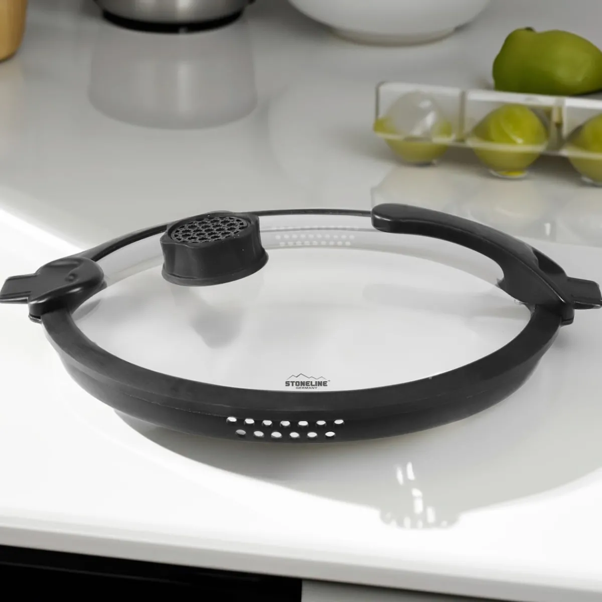 Die moderne Hausfrau STONELINE SMELL WELL FUTURE Glasdeckel 32 cm mit SMELL WELL Funktion | Schwarz