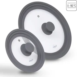 Die moderne Hausfrau STONELINE Universal Glasdeckel Set 16/18/20 und 24/26/28 | Grau