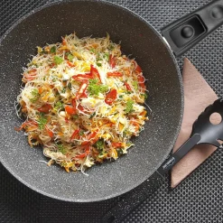 Die moderne Hausfrau STONELINE Wokpfanne 30 cm mit abnehmbarem Griff | mit Deckel