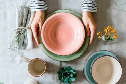 Die moderne Hausfrau Suppenteller-Set, Steingut LUMACA Koralle