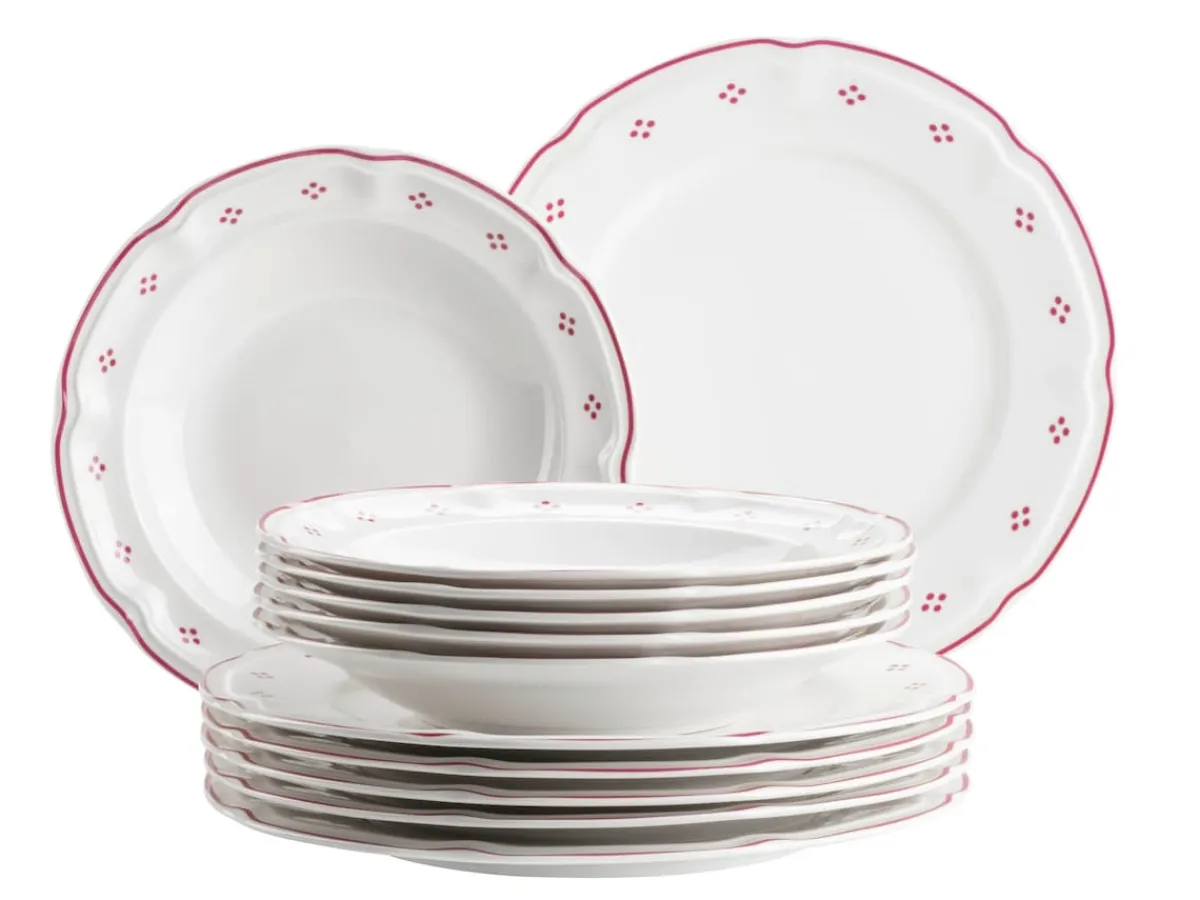 Die moderne Hausfrau Tafelservice, Porzellan Lova Weiß / Rot