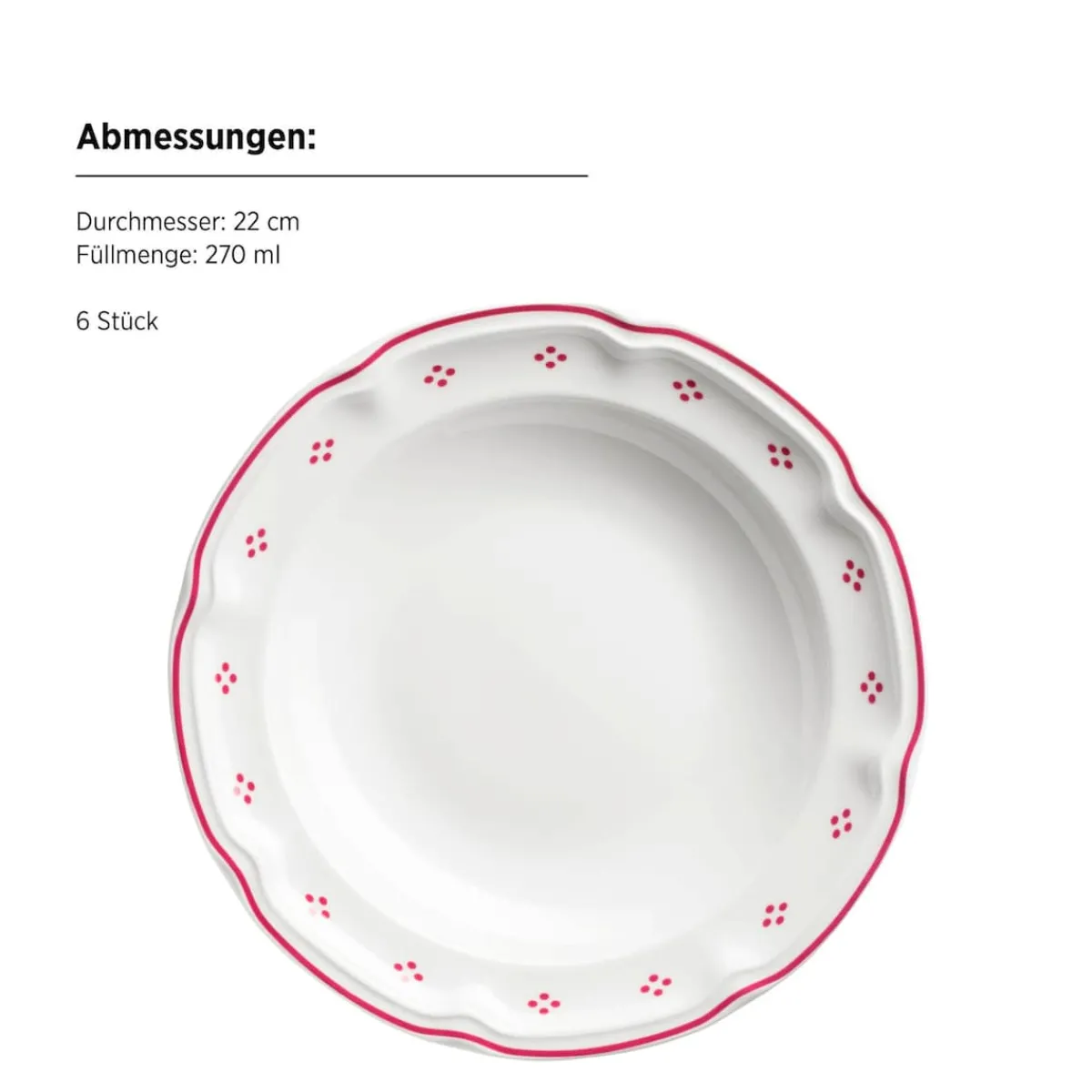 Die moderne Hausfrau Tafelservice, Porzellan Lova Weiß / Rot