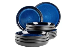 Die moderne Hausfrau Tafelservice, Steinzeug NIARA Schwarz / Blau