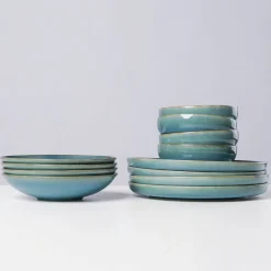 Die moderne Hausfrau Tafelservice, Steinzeug TIEFER SEE Blau / Grün