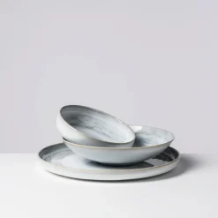 Die moderne Hausfrau Tafelservice, Steinzeug TIEFER SEE Grau / Weiß