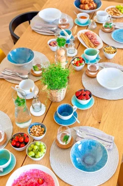 Die moderne Hausfrau Tassen-Set, Steinzeug Frozen Blau