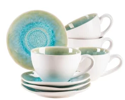 Die moderne Hausfrau Tassen-Set, Steinzeug Frozen Grün