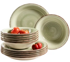 Die moderne Hausfrau Teller-Set, Steingut Lumaca Olivgrün