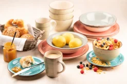 Die moderne Hausfrau Teller-Set, Steingut Lumaca Koralle