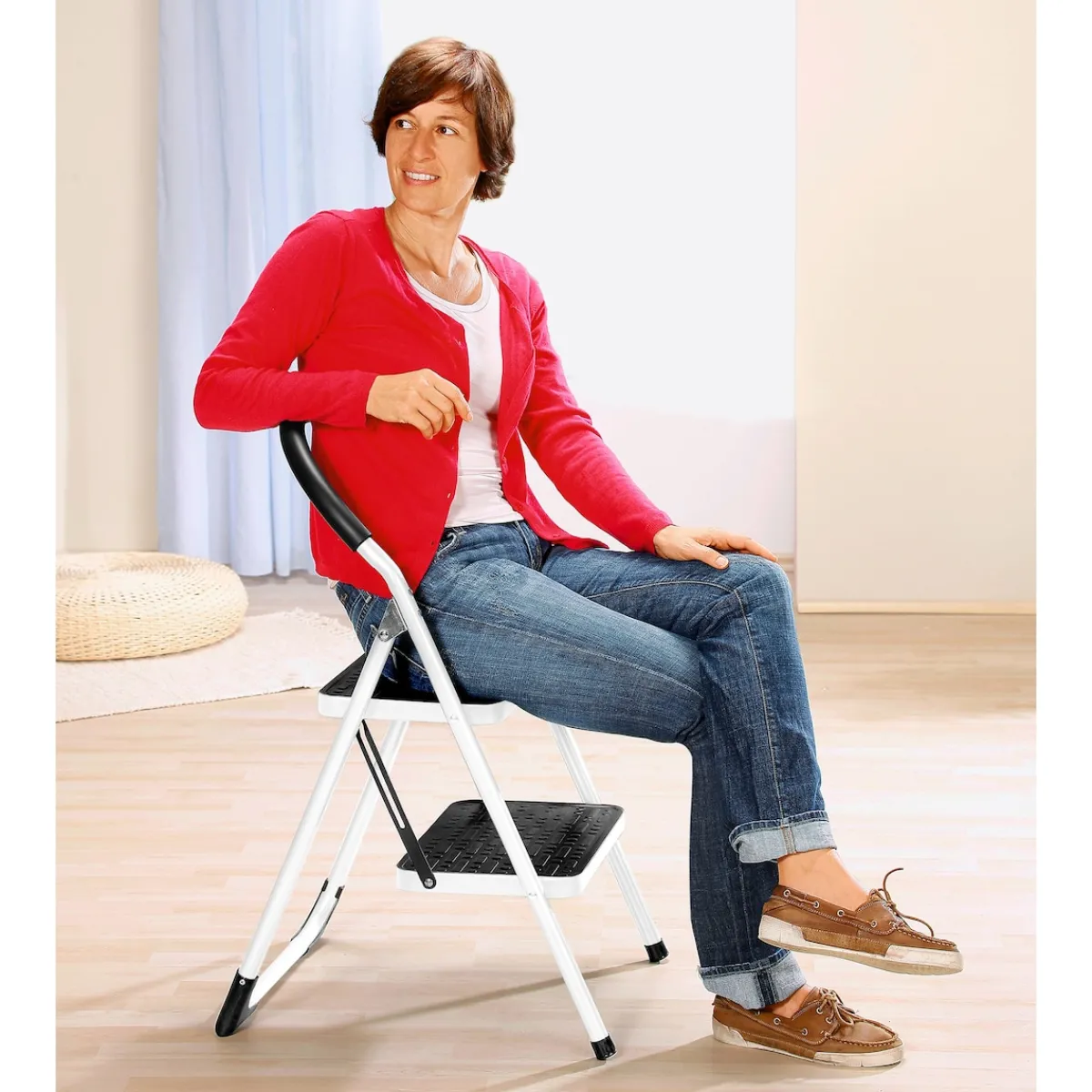 Die moderne Hausfrau Tritt-Sitz, Trittleiter, klappbar