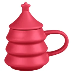 Die moderne Hausfrau Weihnachtstasse „Tannenbaum“ mit Deckel, 270 ml bordeaux
