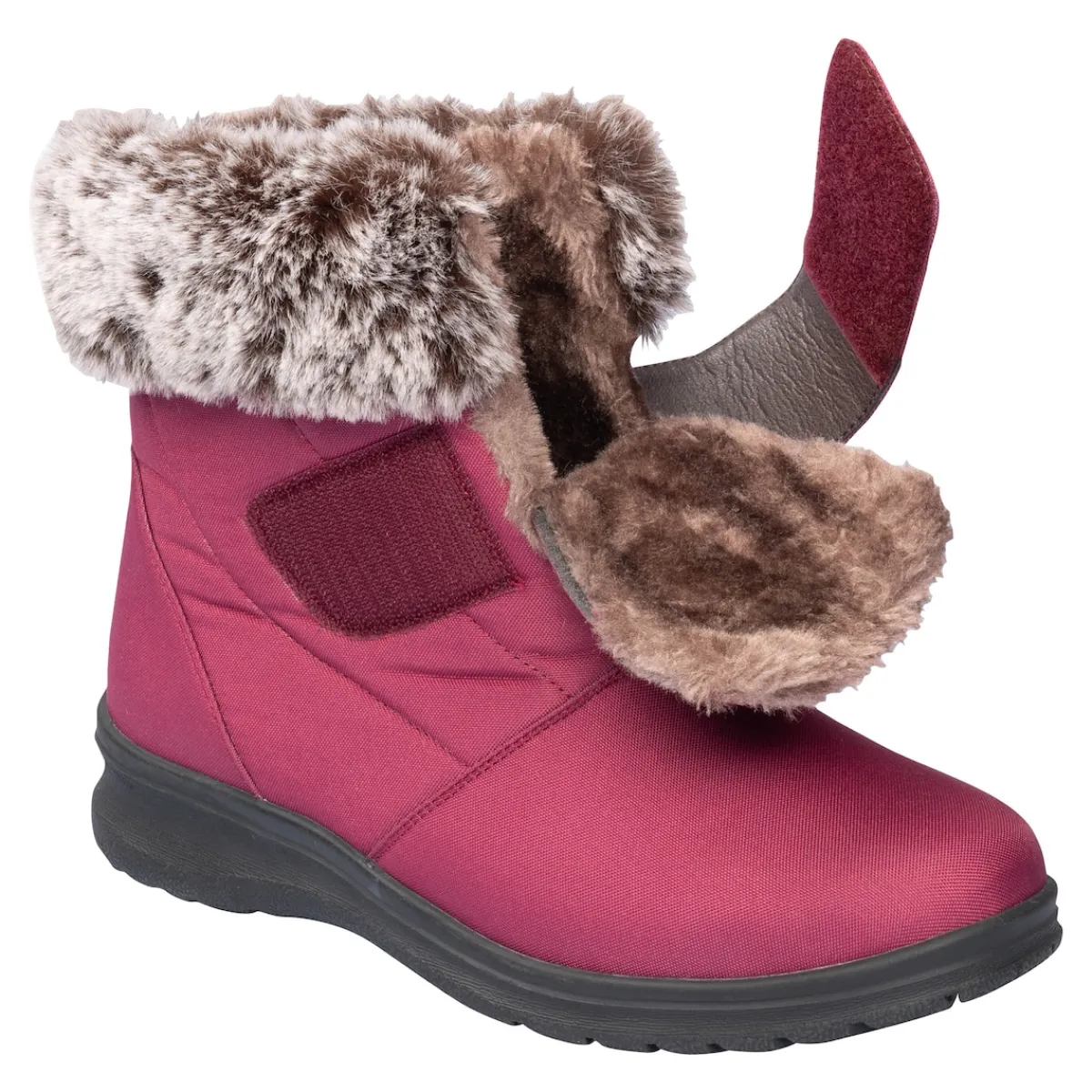 Damen Die moderne Hausfrau Winterstiefelette mit Spikes & Klett „Monika“ beere