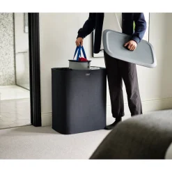 Die moderne Hausfrau Wäschesammler, Wäschekorb Tota Trio mit Deckel, 3 Fächer, 90 l schwarz